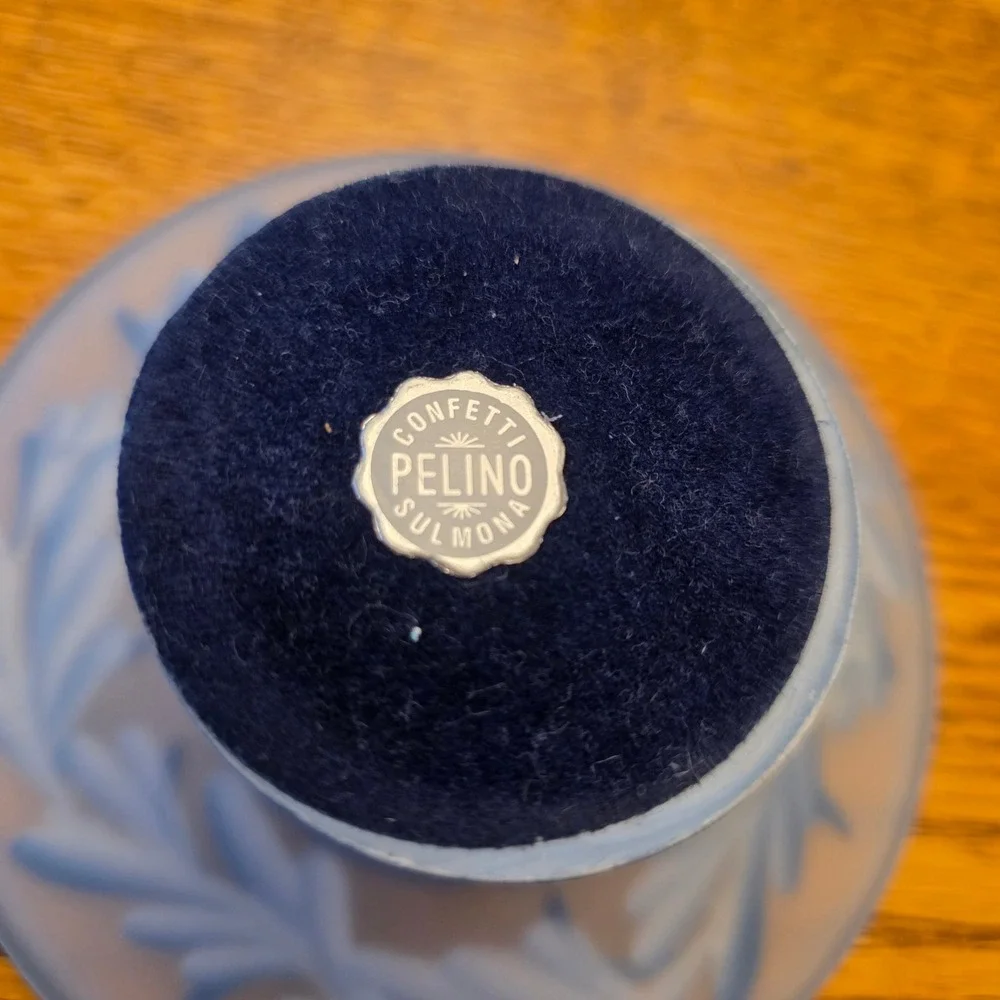 Blue Floral Pelino Sulmona Frosted Glass Jewelry Trinket Dish Pedestal Italy‎